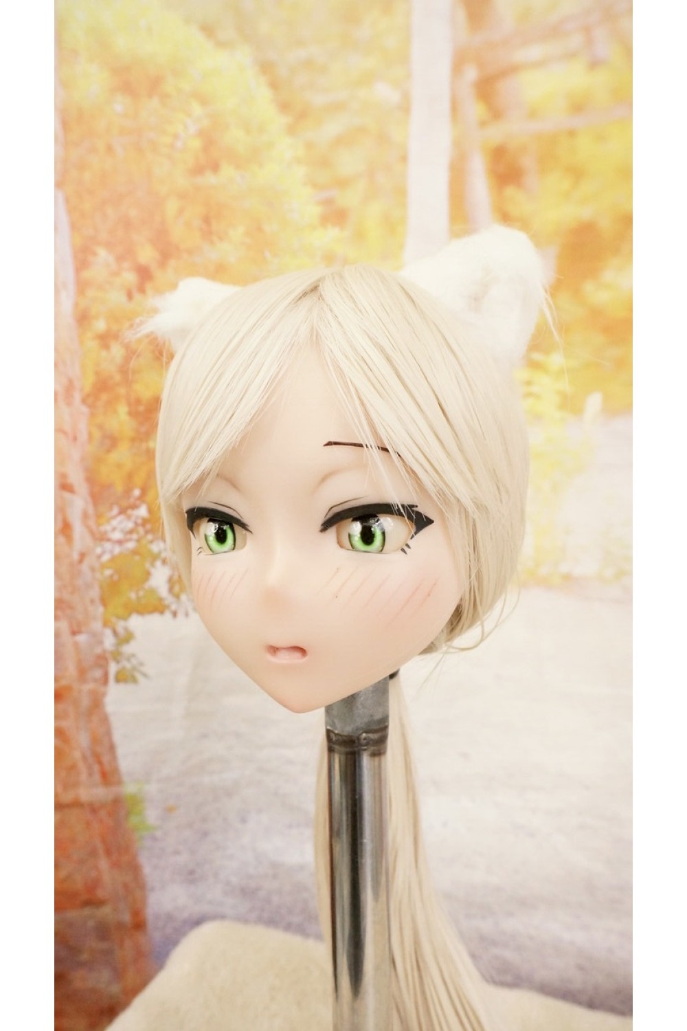 【中古】【O新古超美品】DollHouse168 色気美人 #ネコ娘 髪の毛の植毛OP シリコンヘッド単品(90〜95cm推奨)(白髪)