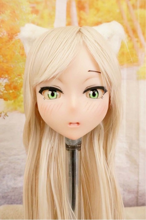 【中古】【O新古超美品】DollHouse168 色気美人 #ネコ娘 髪の毛の植毛OP シリコンヘッド単品(90〜95cm推奨)(白髪)