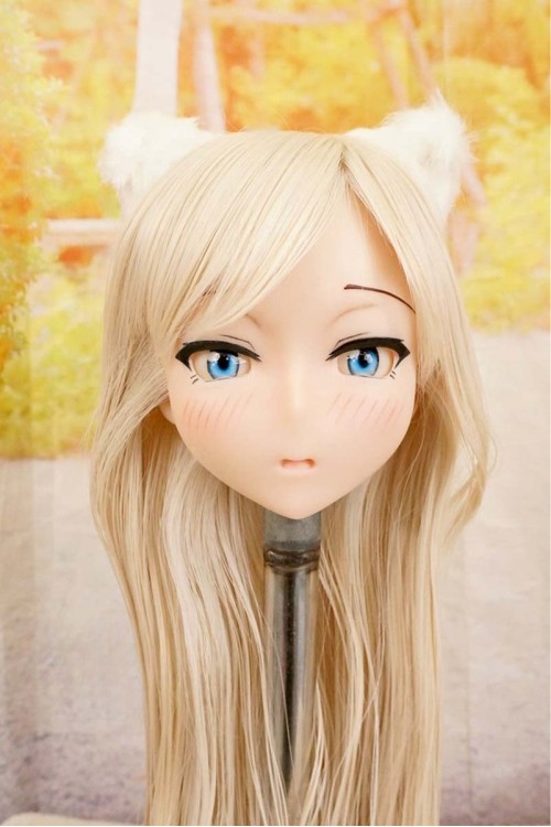 【中古】【O新古超美品】DollHouse168 色気美人 #ネコ娘 髪の毛の植毛OP シリコンヘッド単品(90〜95cm推奨)(白髪)