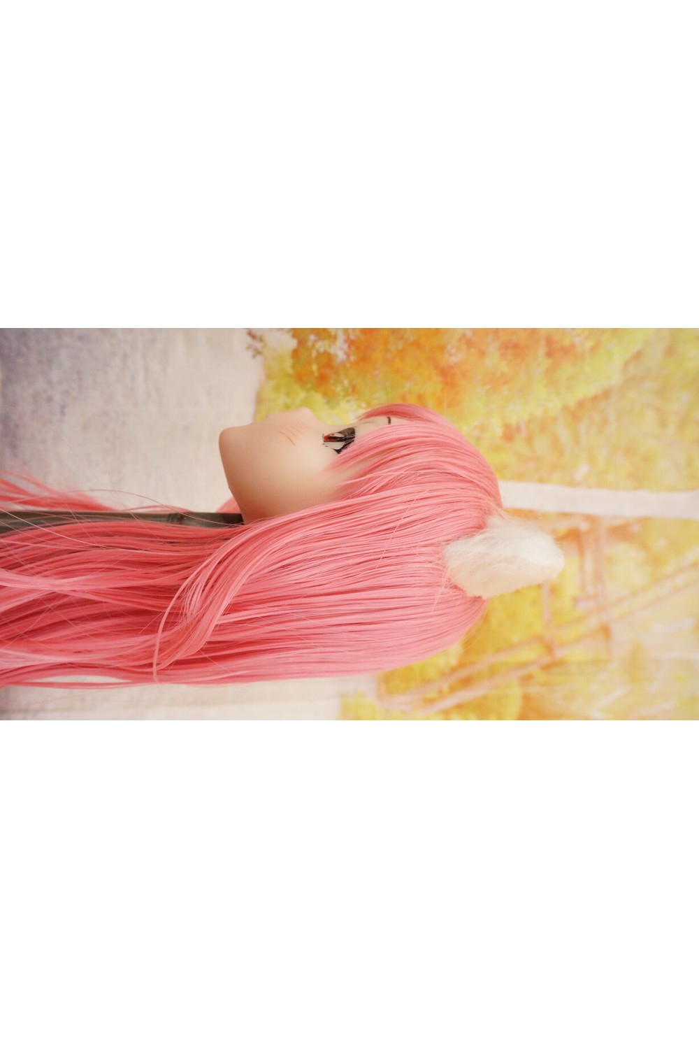 【中古】【O新古超美品】DollHouse168 色気美人 #ネコ娘 髪の毛の植毛OP シリコンヘッド単品(90〜95cm推奨)(ピンク髪)