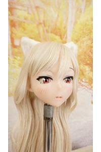 【中古】【O新古超美品】DollHouse168 色気美人 #ネコ娘 髪の毛の植毛OP シリコンヘッド単品(90〜95cm推奨)(白髪)