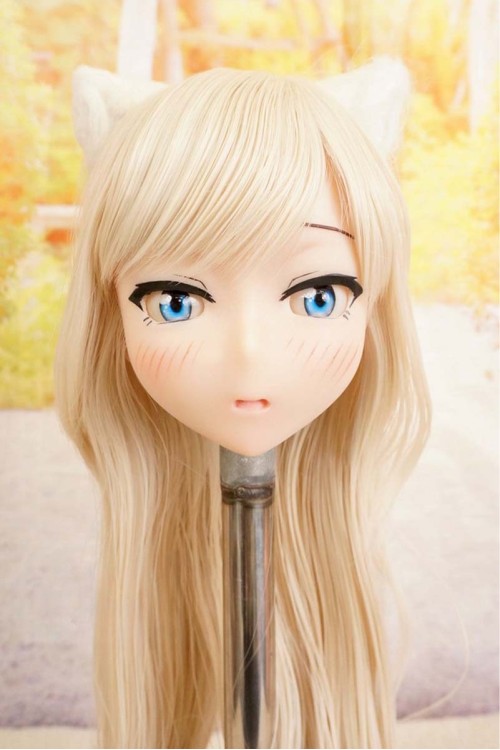 【中古】【O新古超美品】DollHouse168 色気美人 #ネコ娘 シリコンヘッド単品 髪の毛の植毛OP(90〜95cm推奨)(白髪)