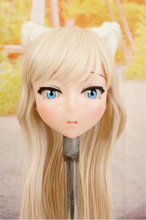 【中古】【O新古超美品】DollHouse168 色気美人 #ネコ娘 髪の毛の植毛OP シリコンヘッド単品(90〜95cm推奨)(白髪)