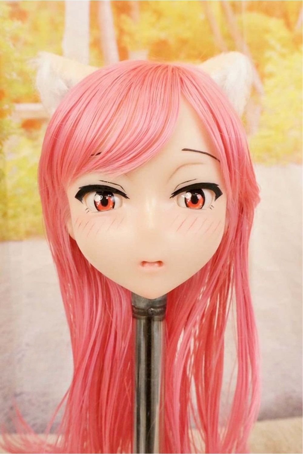 【中古】【O新古超美品】DollHouse168 色気美人 #ネコ娘 髪の毛の植毛OP シリコンヘッド単品(90〜95cm推奨)(ピンク髪)