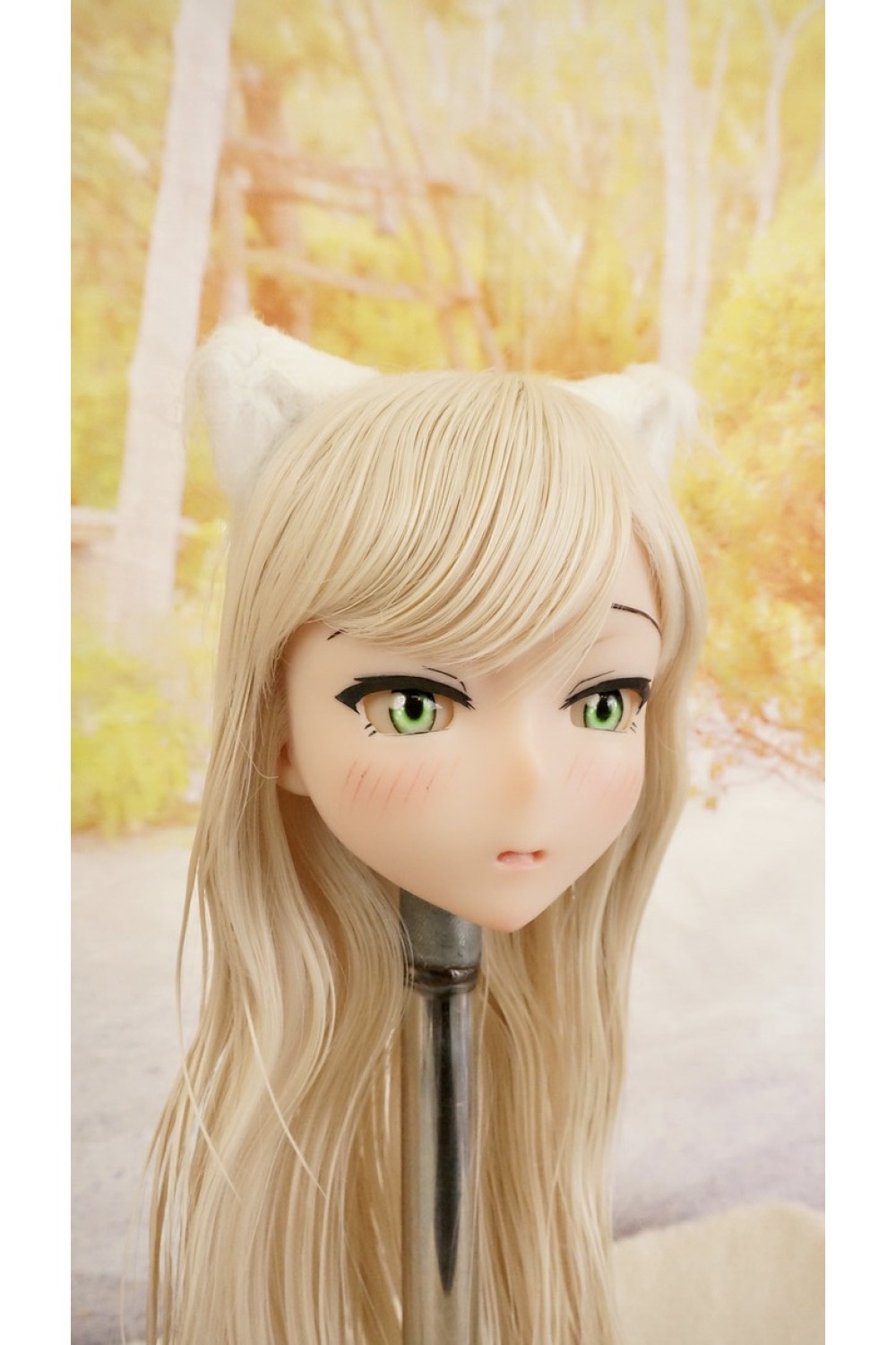 【中古】【O新古超美品】DollHouse168 色気美人 #ネコ娘 髪の毛の植毛OP シリコンヘッド単品(90〜95cm推奨)(白髪)