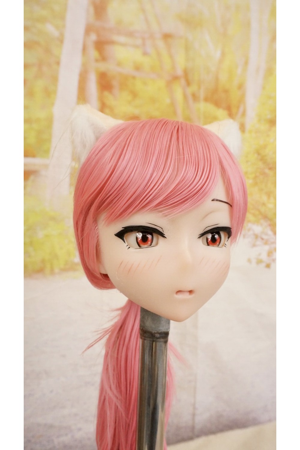 【中古】【O新古超美品】DollHouse168 色気美人 #ネコ娘 髪の毛の植毛OP シリコンヘッド単品(90〜95cm推奨)(ピンク髪)