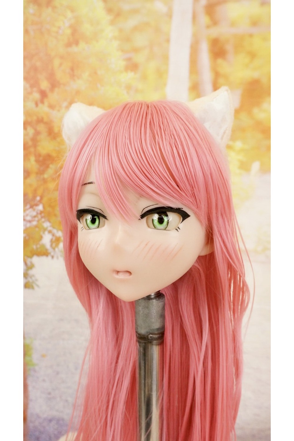 【中古】【O新古超美品】DollHouse168 色気美人 #ネコ娘 髪の毛の植毛OP シリコンヘッド単品(90〜95cm推奨)(ピンク髪)