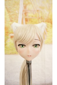 【中古】【O新古超美品】DollHouse168 色気美人 #ネコ娘 髪の毛の植毛OP シリコンヘッド単品(90〜95cm推奨)(白髪)