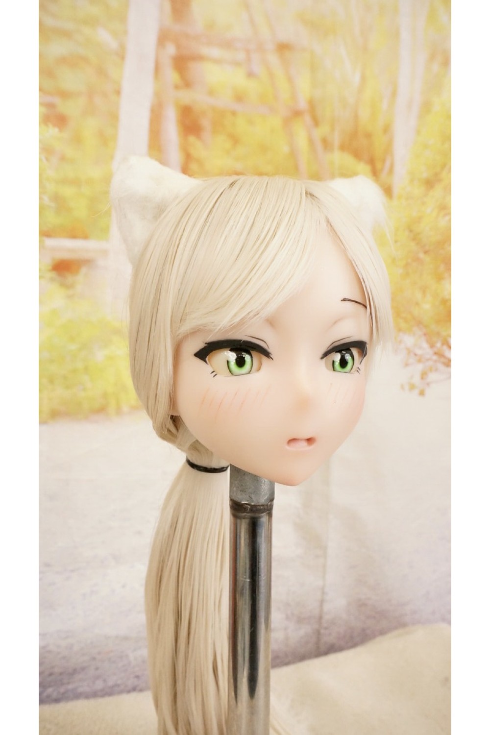 【中古】【O新古超美品】DollHouse168 色気美人 #ネコ娘 髪の毛の植毛OP シリコンヘッド単品(90〜95cm推奨)(白髪)