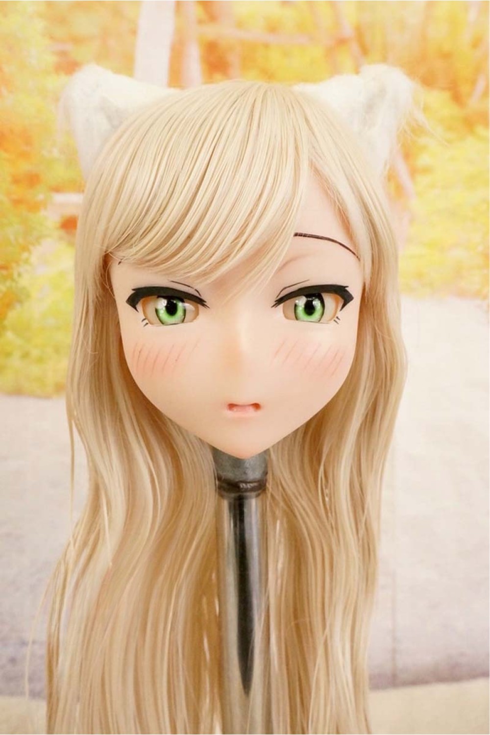 【中古】【O新古超美品】DollHouse168 色気美人 #ネコ娘 髪の毛の植毛OP シリコンヘッド単品(90〜95cm推奨)(白髪)
