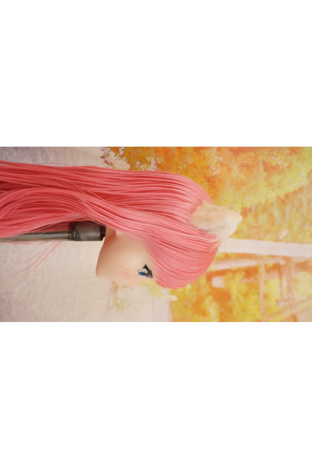 【中古】【O新古超美品】DollHouse168 色気美人 #ネコ娘 髪の毛の植毛OP シリコンヘッド単品(90〜95cm推奨)(ピンク髪)