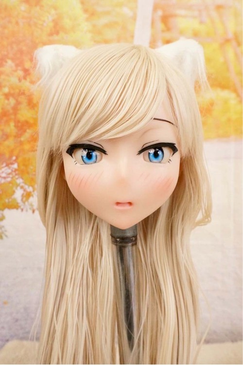 【中古】【O新古超美品】DollHouse168 色気美人 #ネコ娘 髪の毛の植毛OP シリコンヘッド単品(90〜95cm推奨)(白髪)