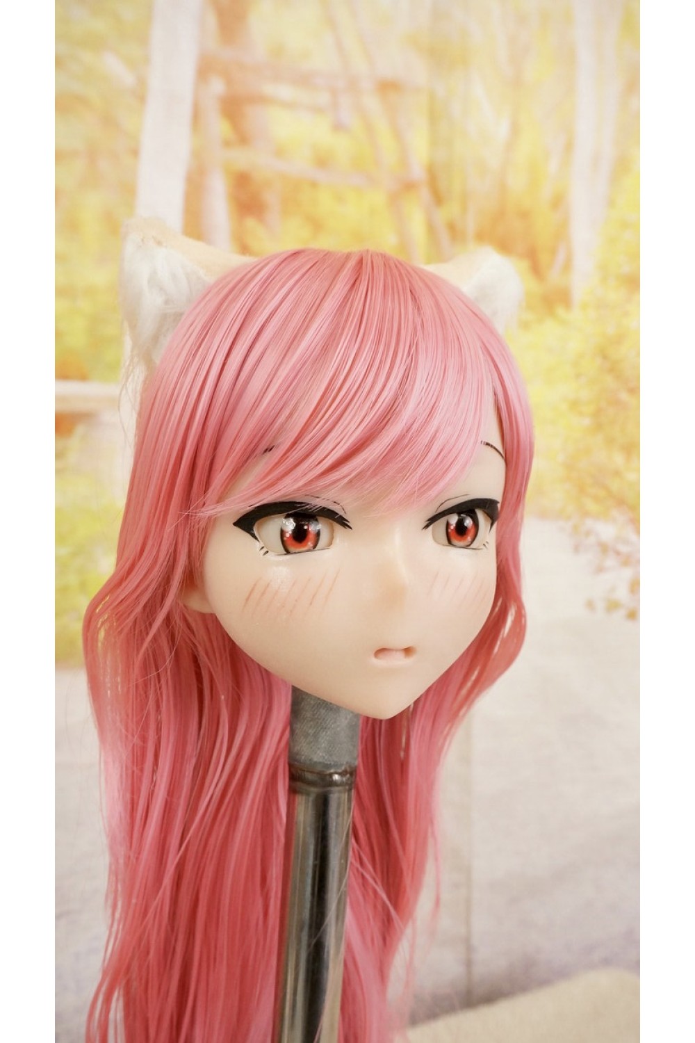 【中古】【O新古超美品】DollHouse168 色気美人 #ネコ娘 シリコンヘッド単品 髪の毛の植毛OP(90〜95cm推奨)(ピンク髪)