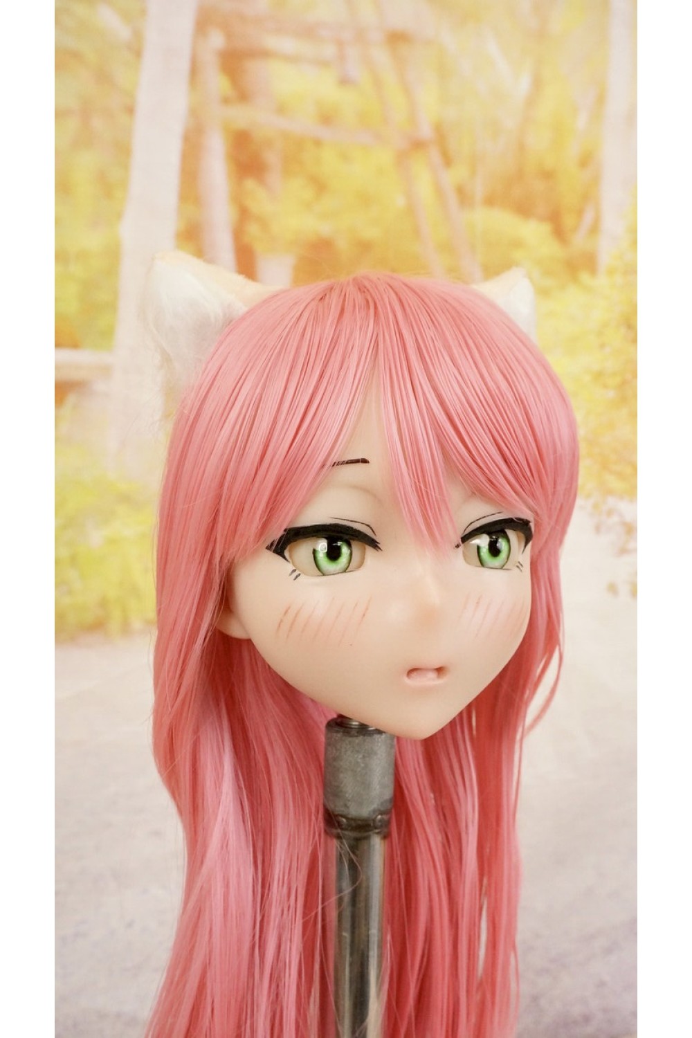 【中古】【O新古超美品】DollHouse168 色気美人 #ネコ娘 髪の毛の植毛OP シリコンヘッド単品(90〜95cm推奨)(ピンク髪)