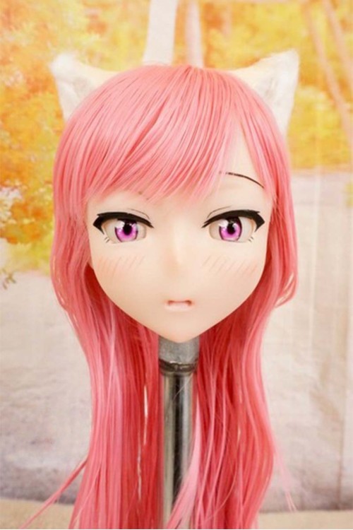 【中古】【O新古超美品】DollHouse168 色気美人 #ネコ娘 髪の毛の植毛OP シリコンヘッド単品(90〜95cm推奨)(ピンク髪)