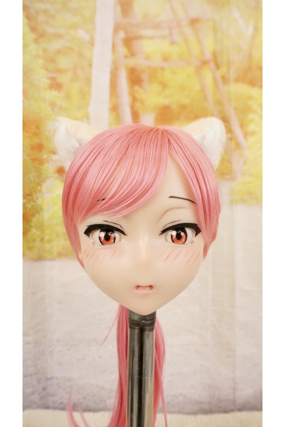 【中古】【O新古超美品】DollHouse168 色気美人 #ネコ娘 髪の毛の植毛OP シリコンヘッド単品(90〜95cm推奨)(ピンク髪)