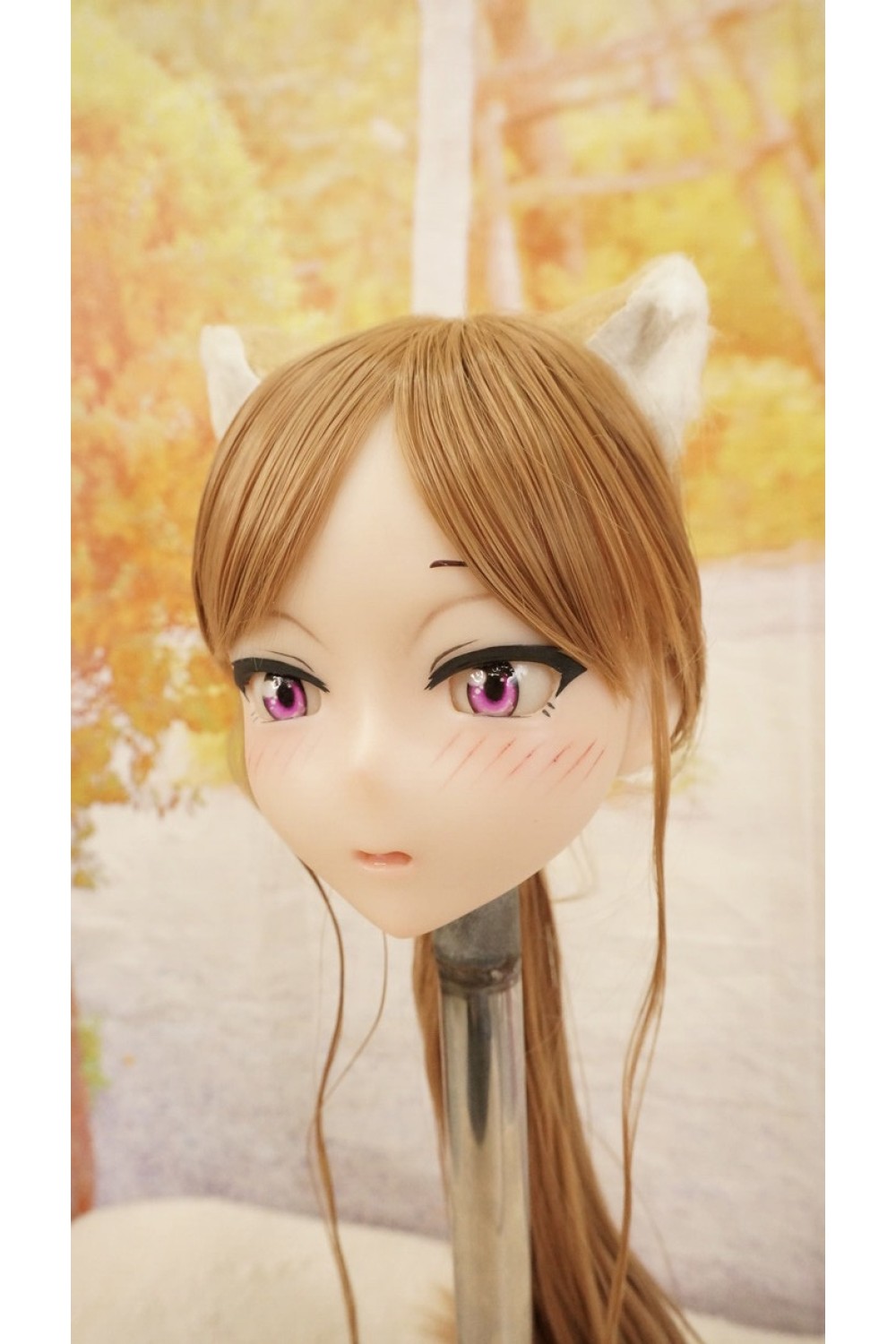 【中古】【O新古超美品】DollHouse168 色気美人 #ネコ娘 髪の毛の植毛OP シリコンヘッド単品(90〜95cm推奨)(茶髪)