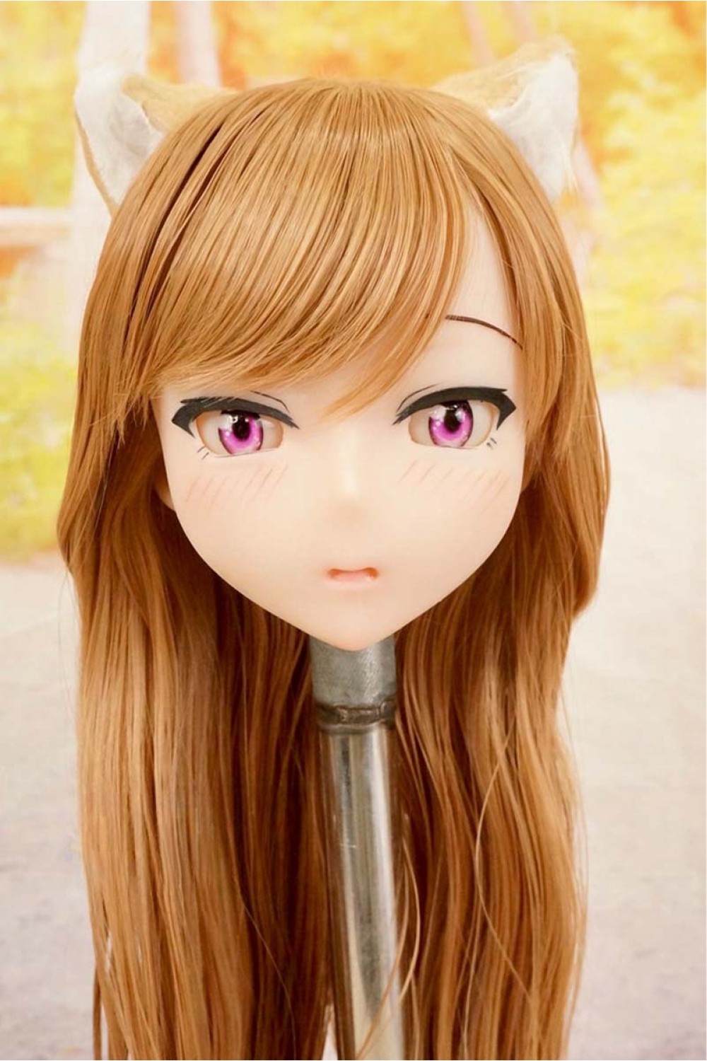 【中古】【O新古超美品】DollHouse168 色気美人 #ネコ娘 髪の毛の植毛OP シリコンヘッド単品(90〜95cm推奨)(茶髪)