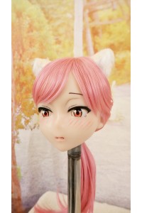 【中古】【O新古超美品】DollHouse168 色気美人 #ネコ娘 髪の毛の植毛OP シリコンヘッド単品(90〜95cm推奨)(ピンク髪)