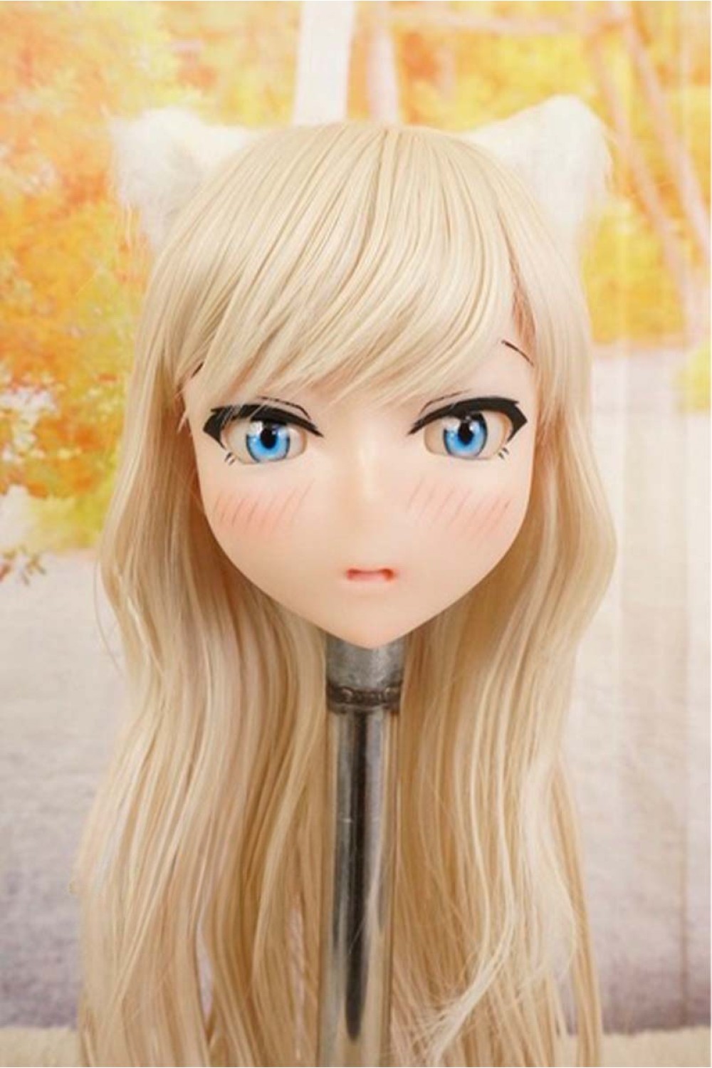 【中古】【O新古超美品】DollHouse168 色気美人 #ネコ娘 シリコンヘッド単品 髪の毛の植毛OP(90〜95cm推奨)(白髪)
