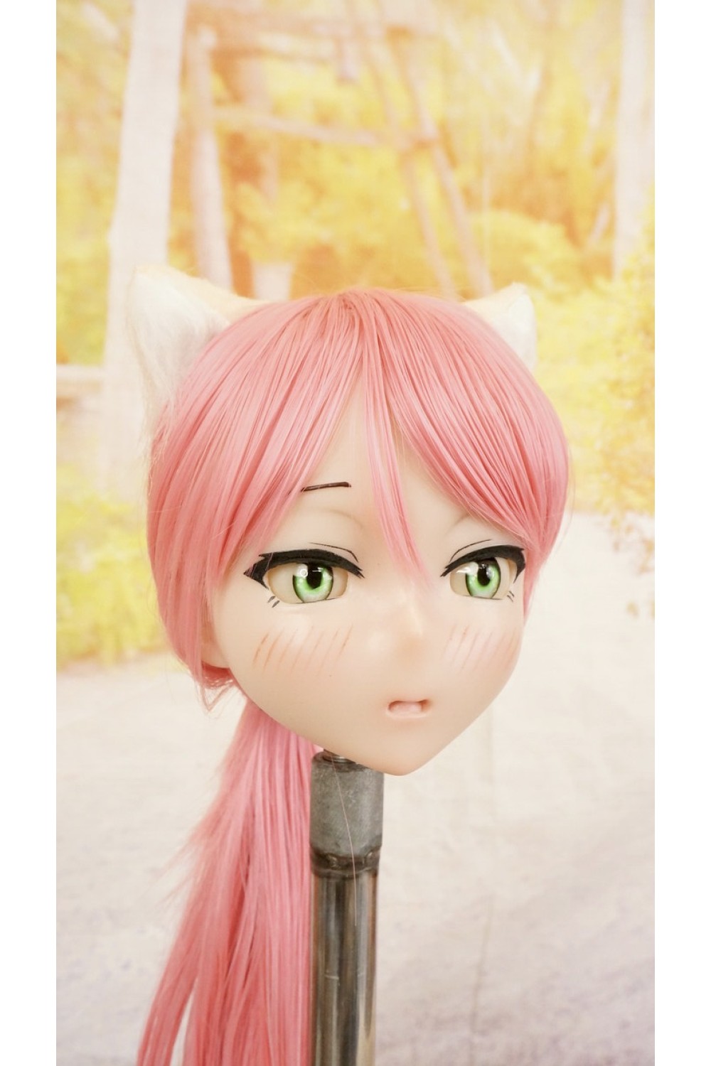 【中古】【O新古超美品】DollHouse168 色気美人 #ネコ娘 髪の毛の植毛OP シリコンヘッド単品(90〜95cm推奨)(ピンク髪)
