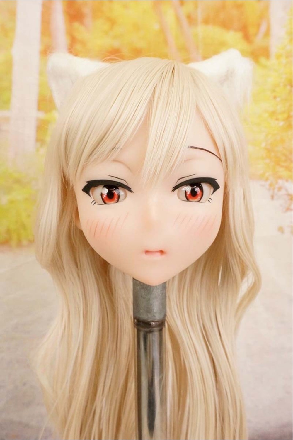 【中古】【O新古超美品】DollHouse168 色気美人 #ネコ娘 髪の毛の植毛OP シリコンヘッド単品(90〜95cm推奨)(白髪)