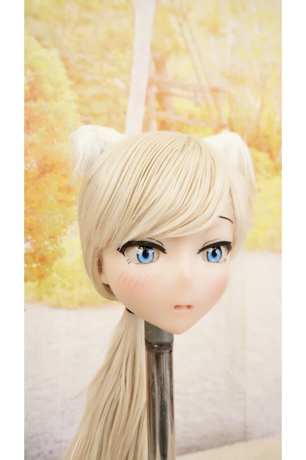 【中古】【O新古超美品】DollHouse168 色気美人 #ネコ娘 髪の毛の植毛OP シリコンヘッド単品(90〜95cm推奨)(白髪)