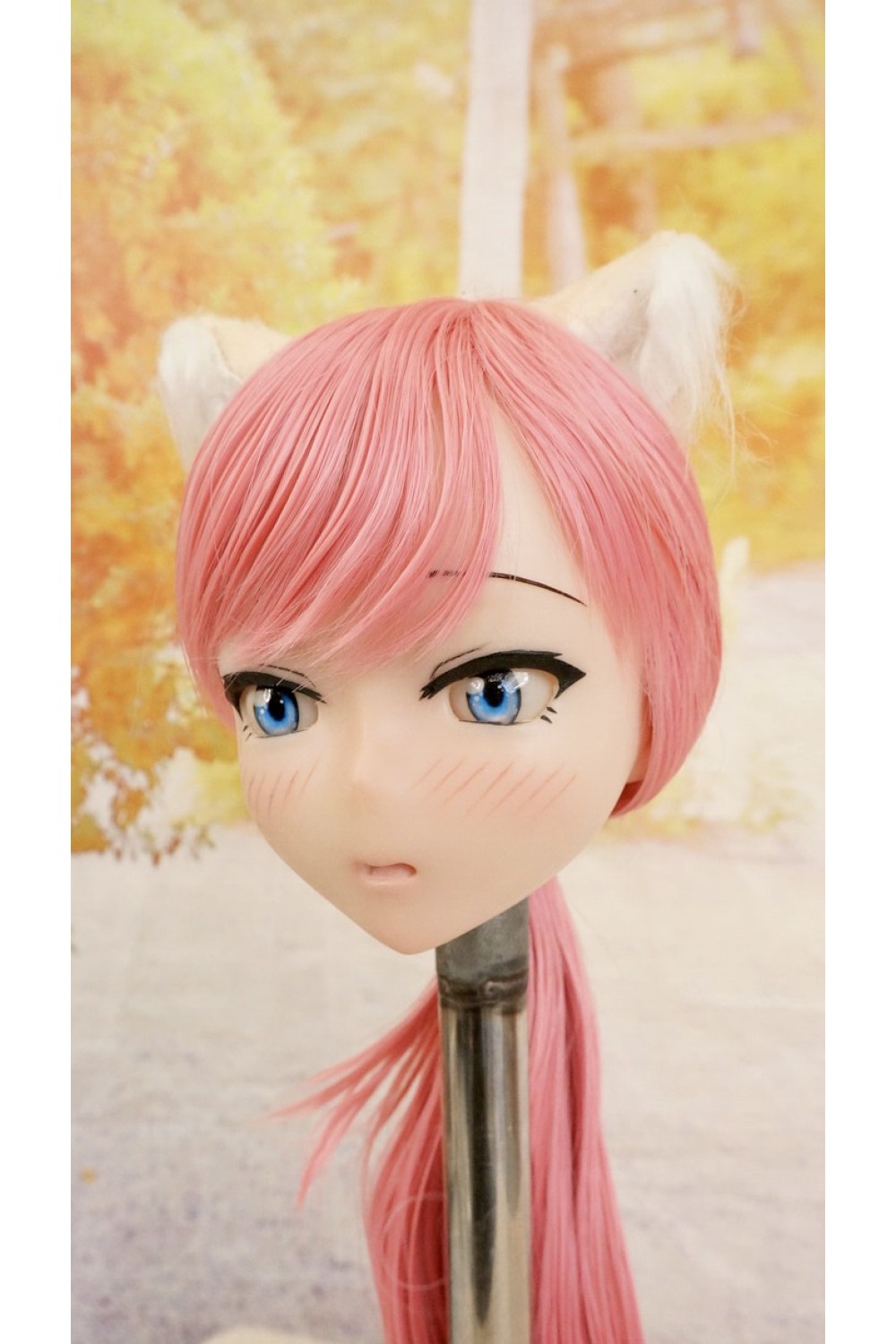 【中古】【O新古超美品】DollHouse168 色気美人 #ネコ娘 髪の毛の植毛OP シリコンヘッド単品(90〜95cm推奨)(ピンク髪)
