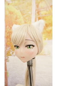 【中古】【O新古超美品】DollHouse168 色気美人 #ネコ娘 髪の毛の植毛OP シリコンヘッド単品(90〜95cm推奨)(白髪)