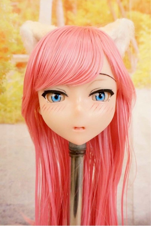 【中古】【O新古超美品】DollHouse168 色気美人 #ネコ娘 髪の毛の植毛OP シリコンヘッド単品(90〜95cm推奨)(ピンク髪)