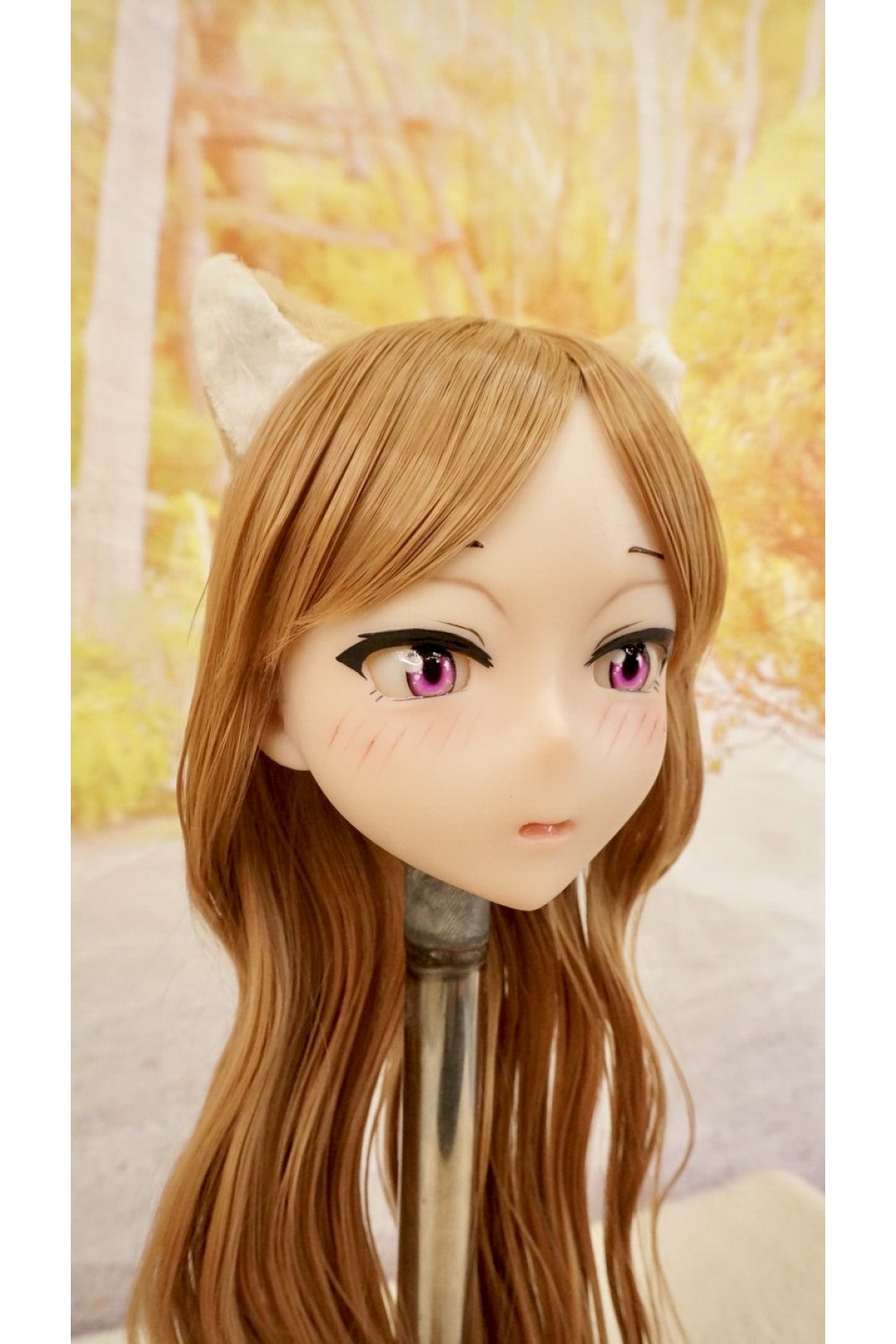 【中古】【O新古超美品】DollHouse168 色気美人 #ネコ娘 髪の毛の植毛OP シリコンヘッド単品(90〜95cm推奨)(茶髪)