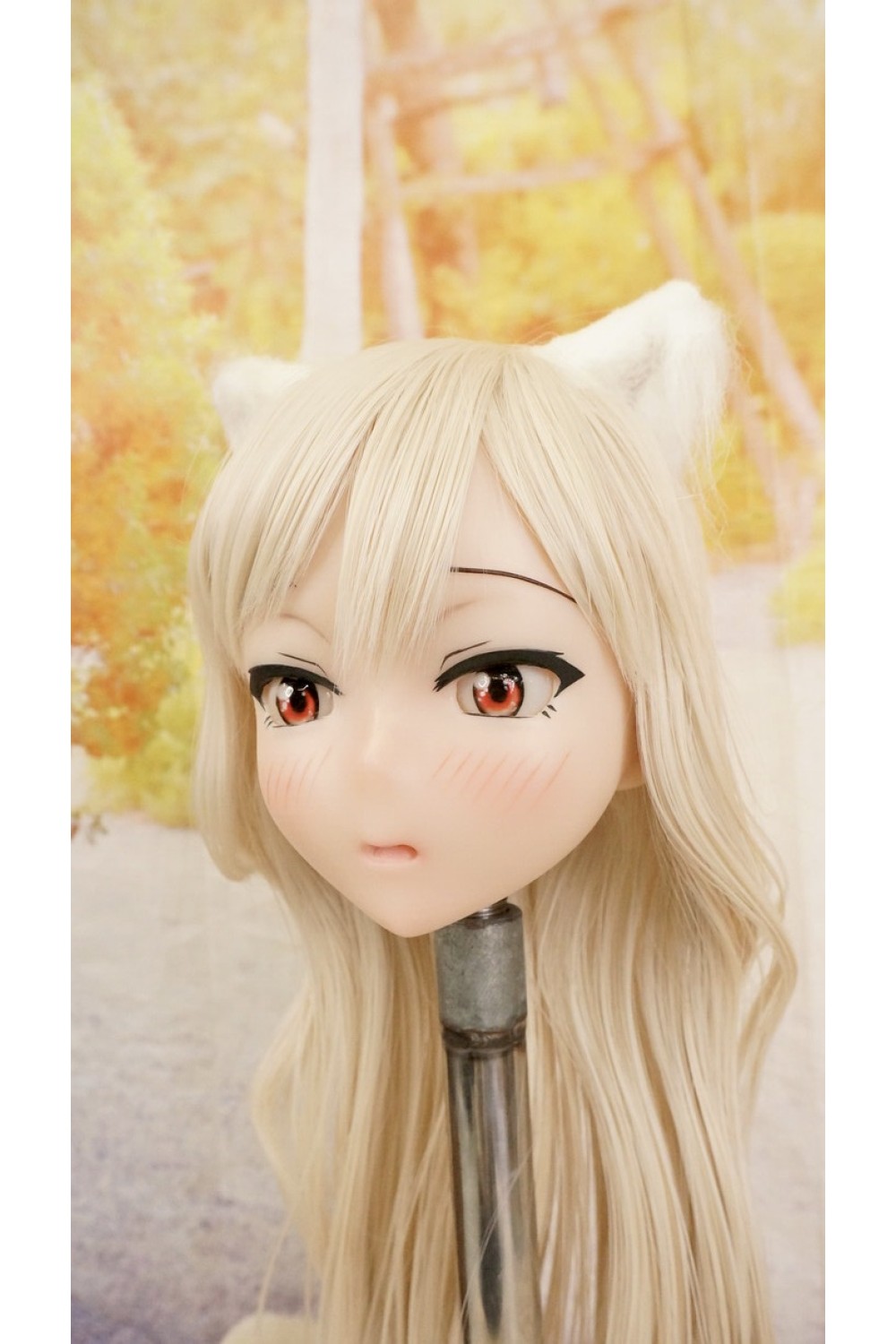 【中古】【O新古超美品】DollHouse168 色気美人 #ネコ娘 髪の毛の植毛OP シリコンヘッド単品(90〜95cm推奨)(白髪)