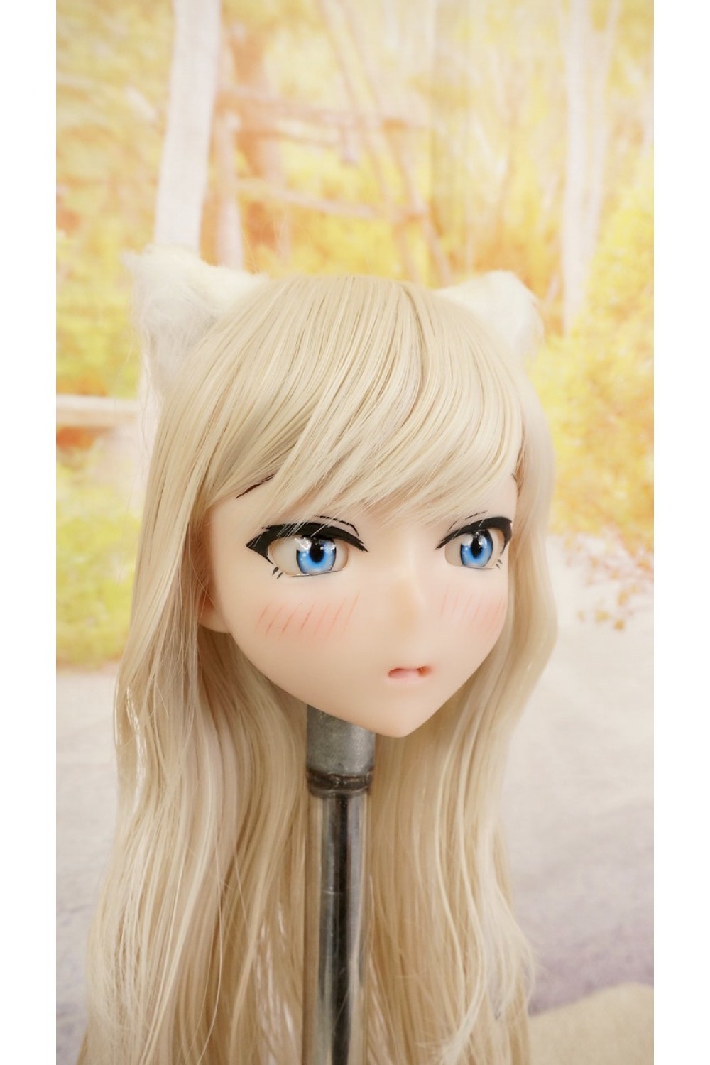 【中古】【O新古超美品】DollHouse168 色気美人 #ネコ娘 シリコンヘッド単品 髪の毛の植毛OP(90〜95cm推奨)(白髪)