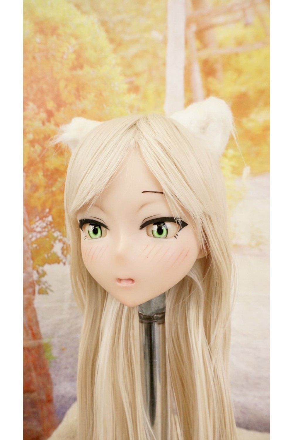 【中古】【O新古超美品】DollHouse168 色気美人 #ネコ娘 髪の毛の植毛OP シリコンヘッド単品(90〜95cm推奨)(白髪)