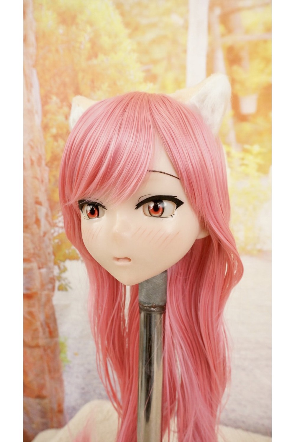 【中古】【O新古超美品】DollHouse168 色気美人 #ネコ娘 シリコンヘッド単品 髪の毛の植毛OP(90〜95cm推奨)(ピンク髪)