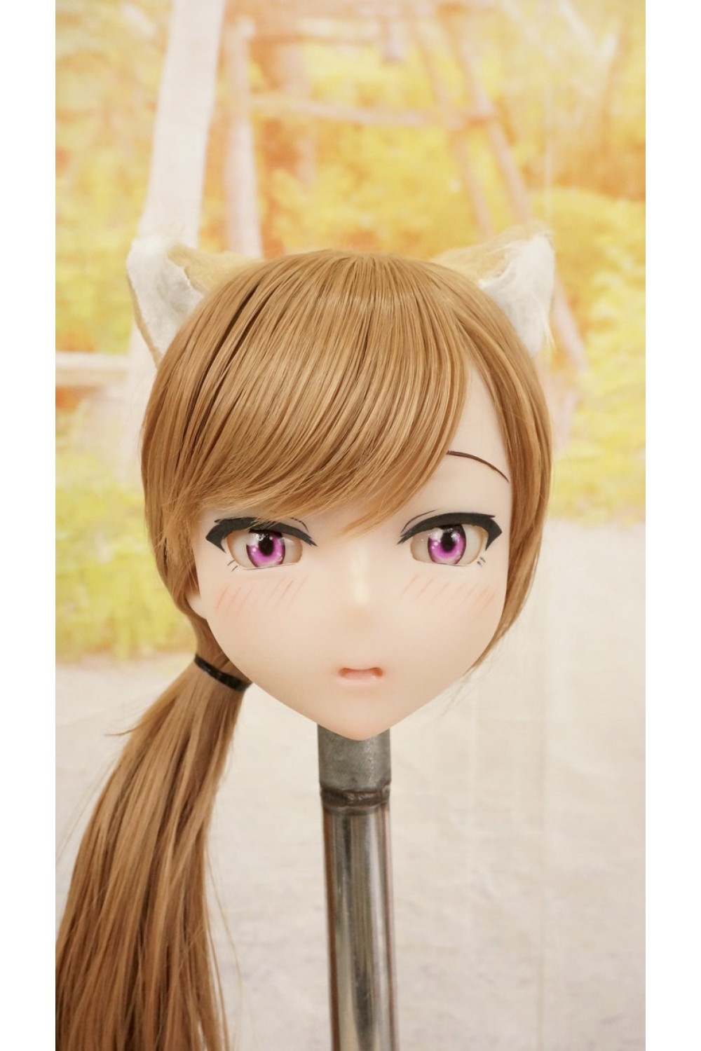 【中古】【O新古超美品】DollHouse168 色気美人 #ネコ娘 髪の毛の植毛OP シリコンヘッド単品(90〜95cm推奨)(茶髪)