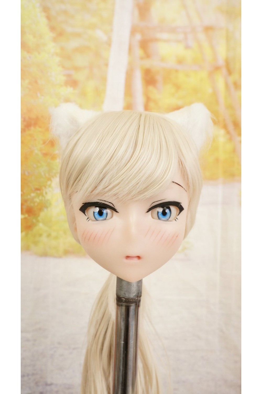 【中古】【O新古超美品】DollHouse168 色気美人 #ネコ娘 シリコンヘッド単品 髪の毛の植毛OP(90〜95cm推奨)(白髪)