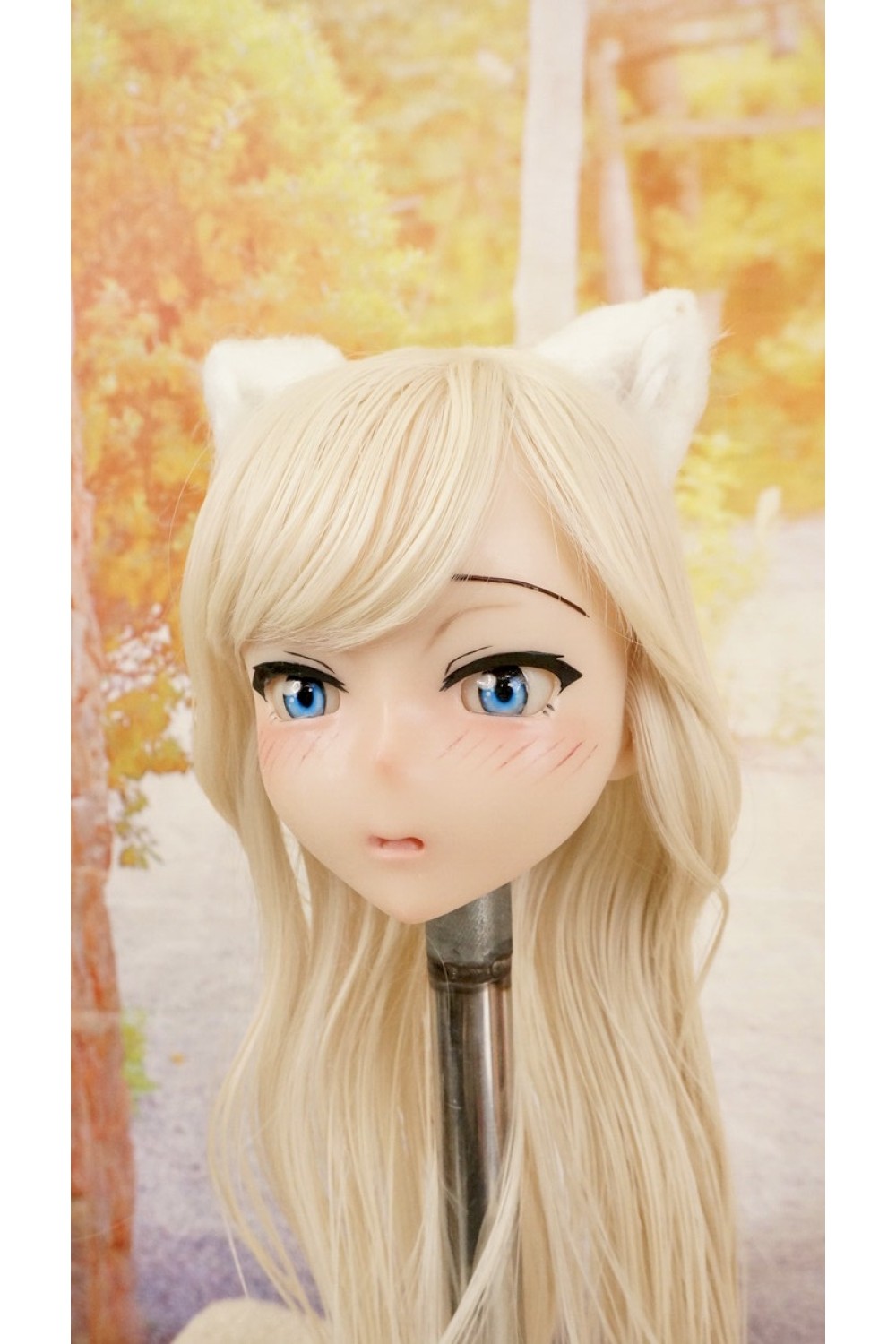 【中古】【O新古超美品】DollHouse168 色気美人 #ネコ娘 髪の毛の植毛OP シリコンヘッド単品(90〜95cm推奨)(白髪)