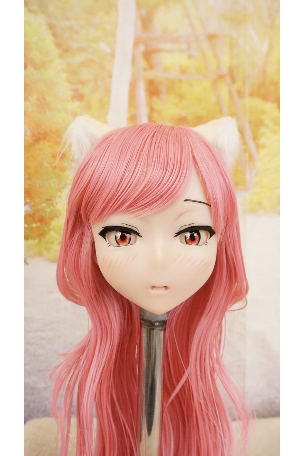 【中古】【O新古超美品】DollHouse168 色気美人 #ネコ娘 髪の毛の植毛OP シリコンヘッド単品(90〜95cm推奨)(ピンク髪)
