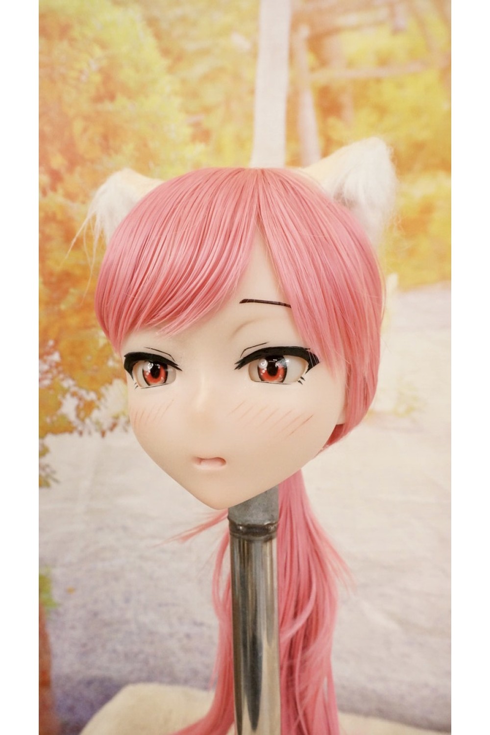 【中古】【O新古超美品】DollHouse168 色気美人 #ネコ娘 髪の毛の植毛OP シリコンヘッド単品(90〜95cm推奨)(ピンク髪)
